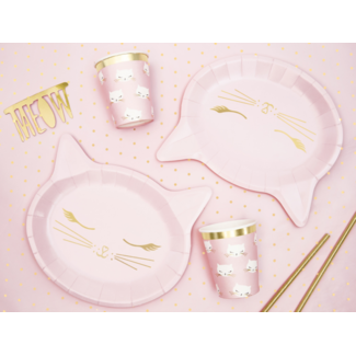 PartyDeco Bordjes Cat pink - 22x20cm