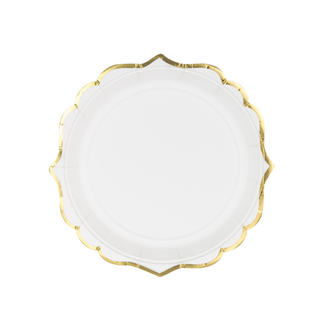 PartyDeco Bordjes Wit Goud 18,5cm - 6 stuks