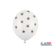 thumb-Ballonnen Wit met gouden sterren - 30cm - 6st-1