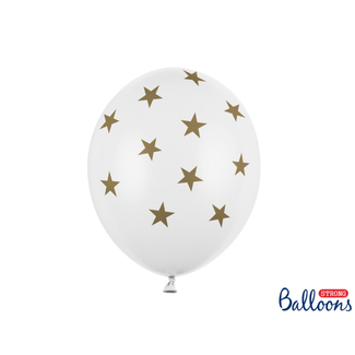 Strong Balloons Ballonnen Wit met gouden sterren - 30cm - 6st