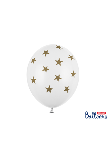 Ballonnen Wit met gouden sterren - 30cm - 6st 