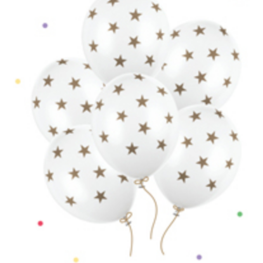 Ballonnen Wit met gouden sterren - 30cm - 6st-3