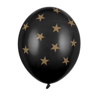 Strong Balloons Ballonnen Zwart met gouden sterren - 30cm - 6st