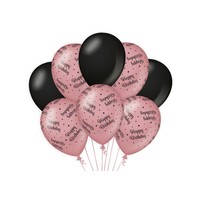 Ballonnen Happy Birthday - Rosé Gold & Black - 8 st