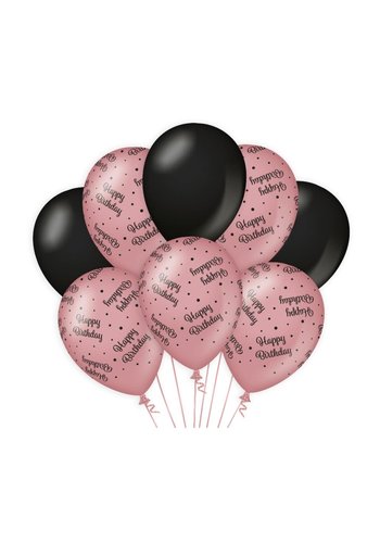 Ballonnen Happy Birthday - Rosé Gold & Black - 8 st 