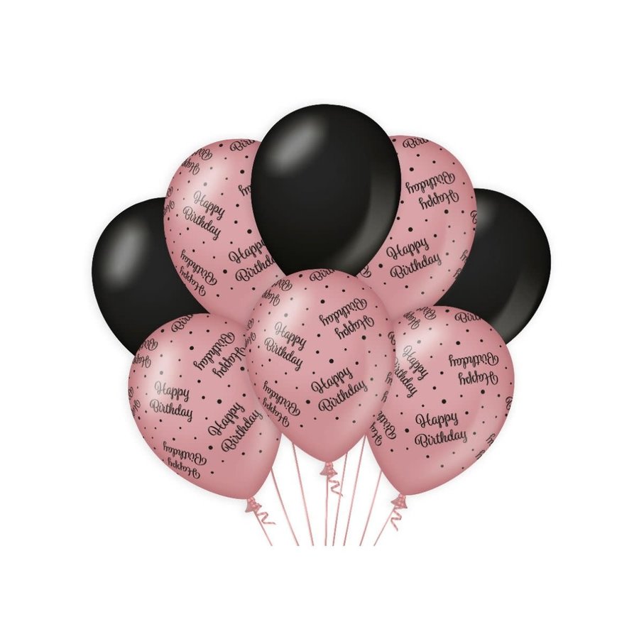 Ballonnen Happy Birthday - Rosé Gold & Black - 8 st-1