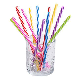 Boland Herbruikbare plastic rietjes 6 kleuren ass. met ragertje