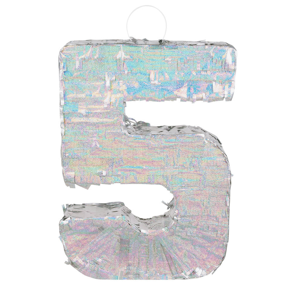 Relaxdays piñata cijfer 5 met stok en blinddoek, zelf vullen, regenboog
