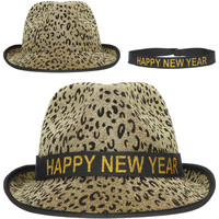 Trilby Hoed 'Happy New Year' Panter Goudkleurig