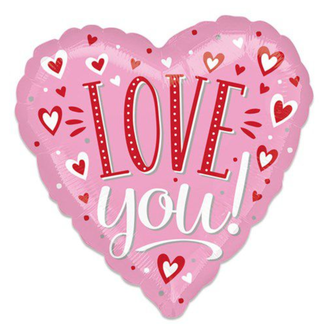 Haza-Witbaard Folieballon - Hart roze ‘Love You‘ - 46cm
