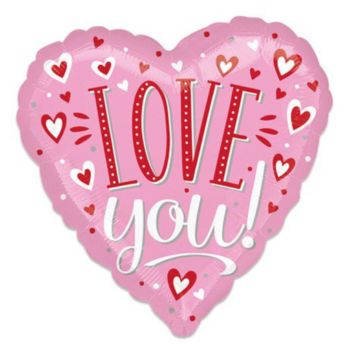 Folieballon - Hart roze ‘Love You‘ - 46cm 