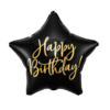 Qualatex Folieballon Happy Birthday Star Black & Gold