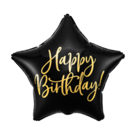 thumb-Folieballon Happy Birthday Star Black & Gold-1