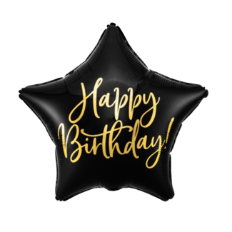 Qualatex Folieballon Happy Birthday Star Black & Gold