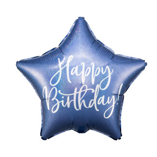 PartyDeco Folieballon Happy Birthday Star Navy Blue  - 45cm
