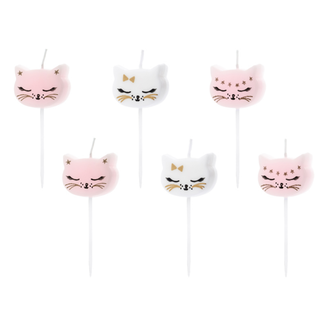 PartyDeco Kaarsjes Pink Cat - 2cm - 6 stuks