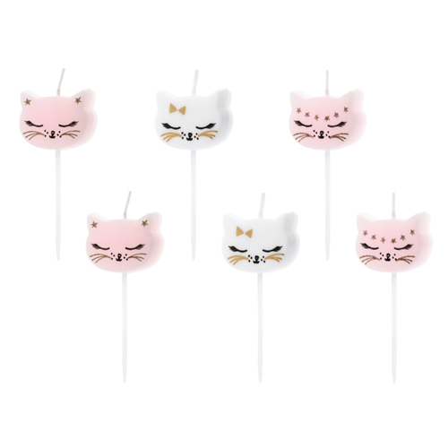 Kaarsjes Pink Cat - 2cm - 6 stuks 