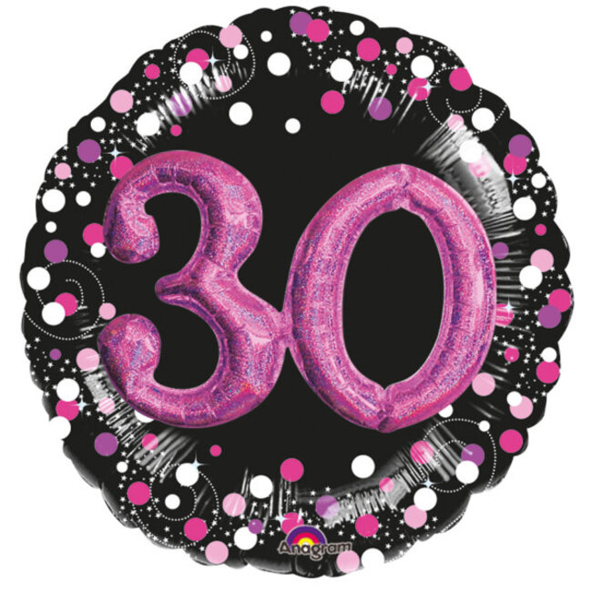 Folieballon 3D Sparkling Birthday Pink 30