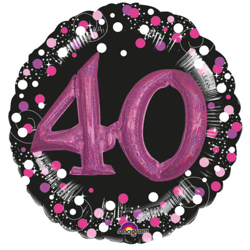 Folieballon 3D Sparkling Birthday Pink 40 - 81x81cm 