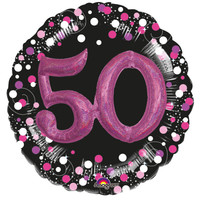 Folieballon 3D Sparkling Birthday Pink 50