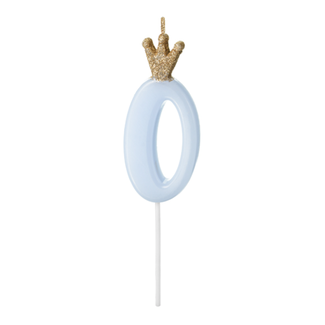 PartyDeco Kaarsje met Kroontje Nr.  0 -  Licht blauw - 9.5cm