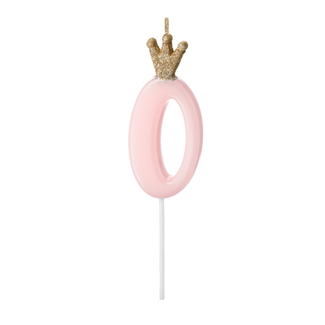 PartyDeco Kaarsje met Kroontje Nr.  0 -  Licht roze - 9.5cm
