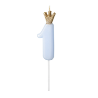 thumb-Kaarsje met Kroontje Nr. 1 - Licht blauw - 9.5cm-1