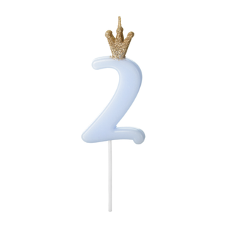 PartyDeco Kaarsje met Kroontje Nr.  2 -  Licht blauw - 9.5cm