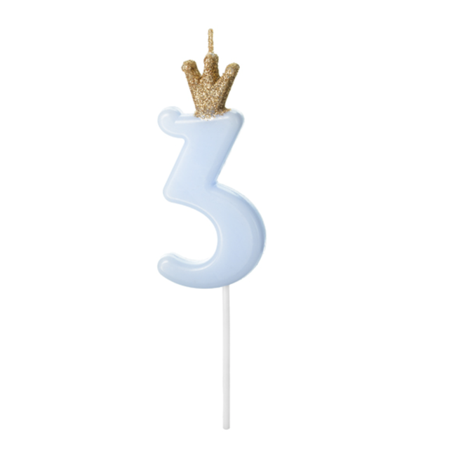 Kaarsje met Kroontje Nr.  3 -  Licht blauw - 9.5cm
