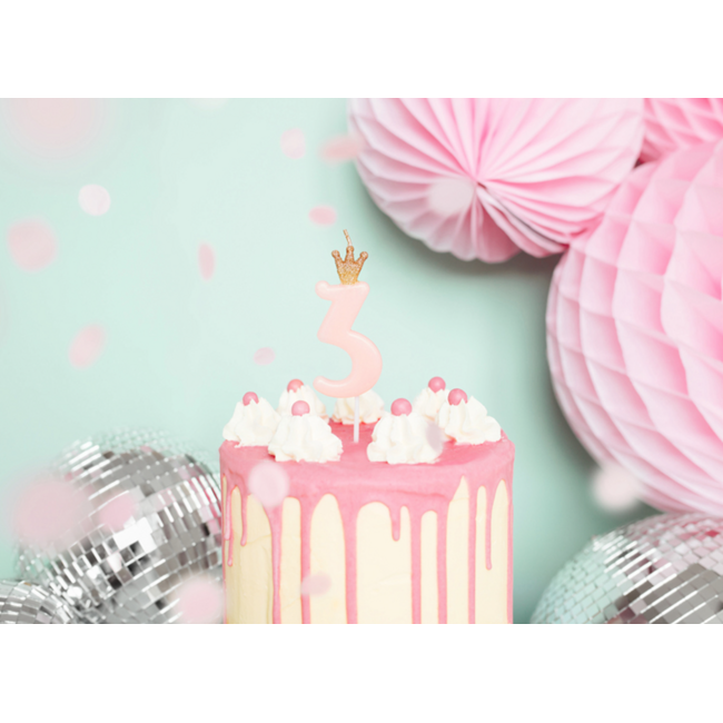 Kaarsje met Kroontje Nr.  3 -  Licht roze - 9.5cm