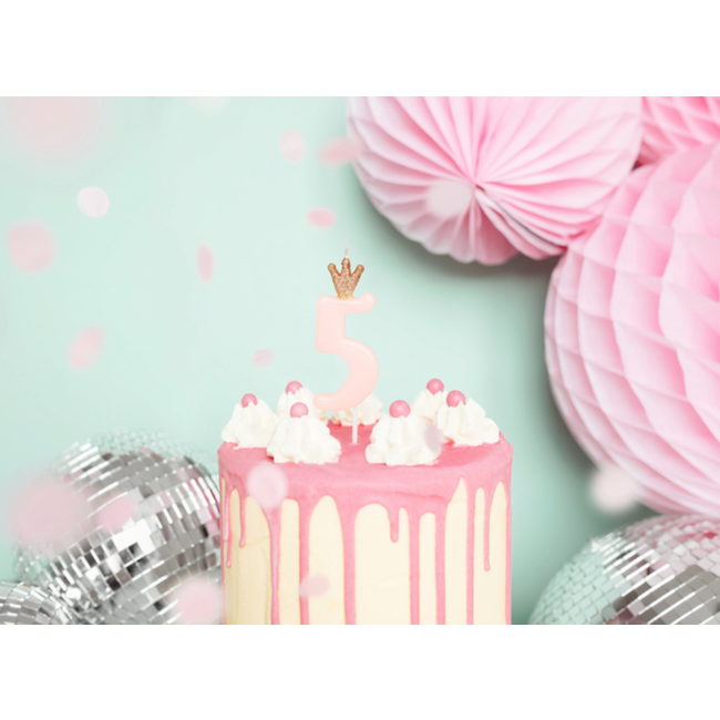 Kaarsje met Kroontje Nr.  5 -  Licht roze - 9.5cm