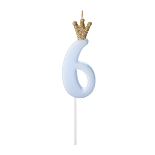 Kaarsje met Kroontje Nr.  6 -  Licht blauw - 9.5cm 