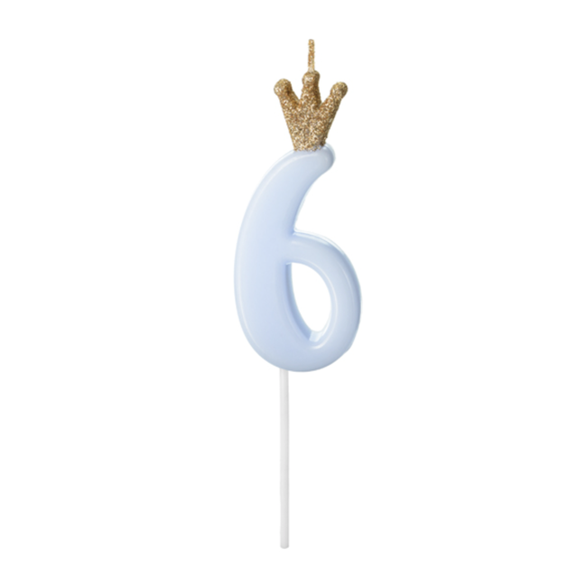 Kaarsje met Kroontje Nr.  6 -  Licht blauw - 9.5cm