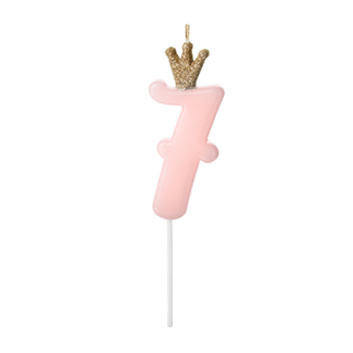 PartyDeco Kaarsje met Kroontje Nr.  7 -  Licht roze - 9.5cm