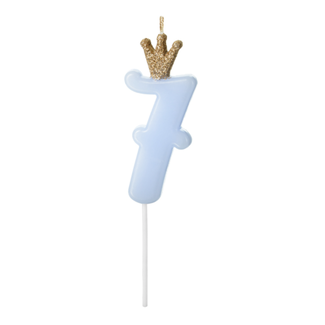 PartyDeco Kaarsje met Kroontje Nr.  7 -  Licht blauw - 9.5cm