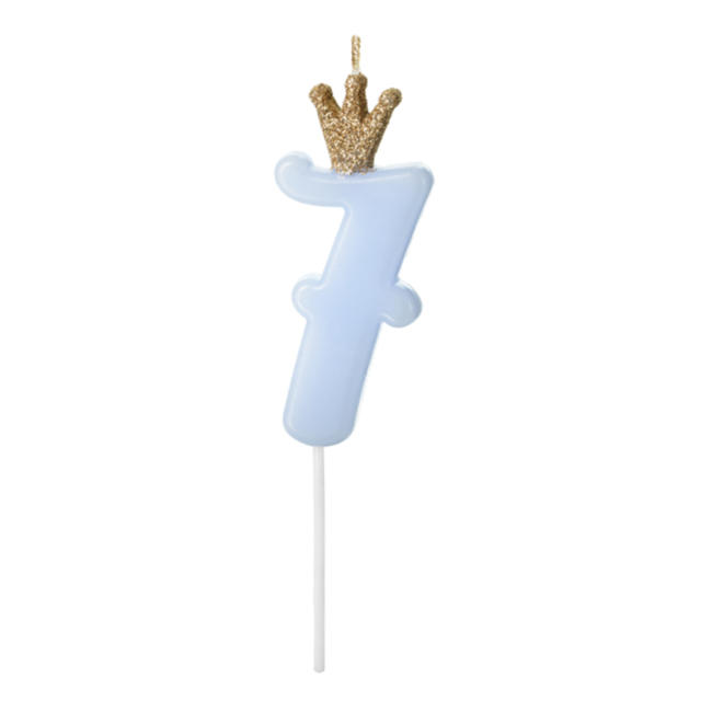Kaarsje met Kroontje Nr.  7 -  Licht blauw - 9.5cm