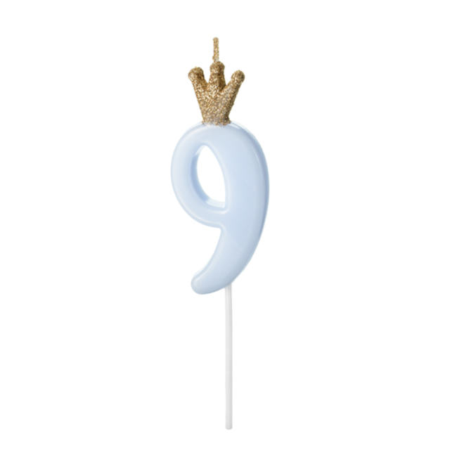 Kaarsje met Kroontje Nr. 9 -  Licht blauw - 9.5cm
