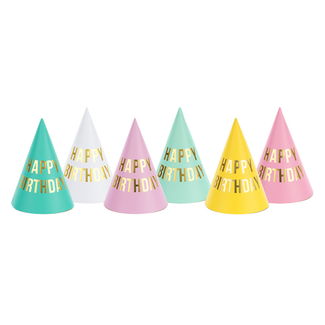 PartyDeco Feest hoedjes Happy Birthday - 6 st