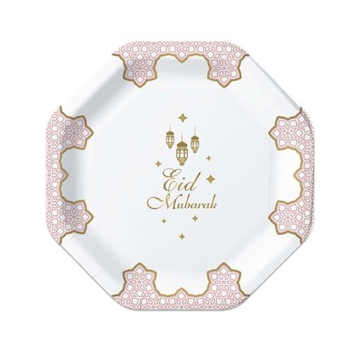 Borden achthoekig "Eid Mubarak" Roze - 8st - 18cm 