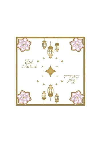 Servetten "Eid Mubarak" Roze - 20st - 33cm 