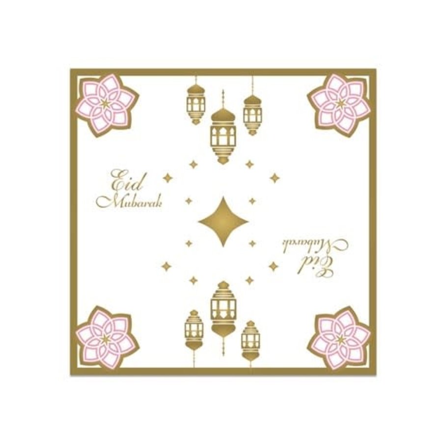 Servetten "Eid Mubarak" Roze - 20st - 33cm-1