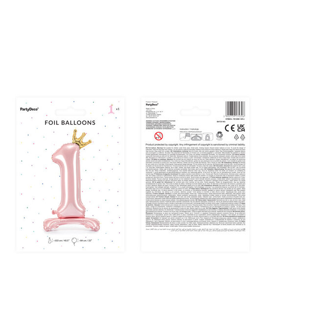 Folieballon 1 roze met kroontje