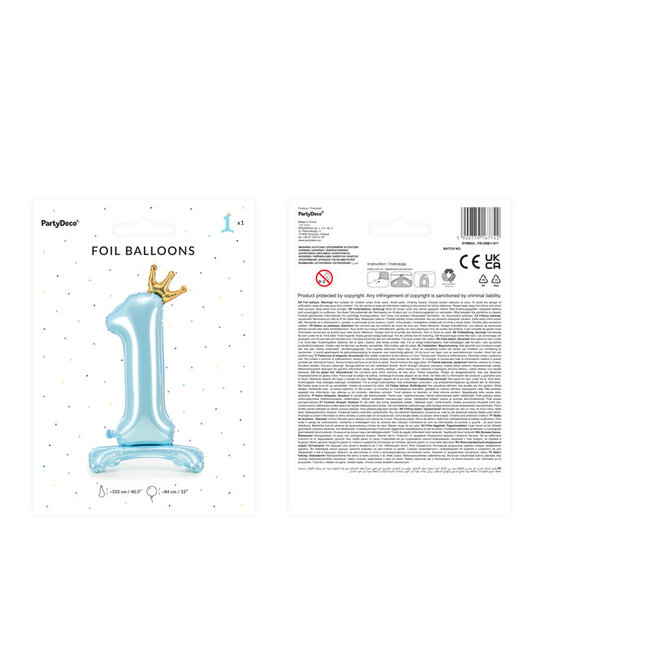 Folieballon 1 blauw met kroontje