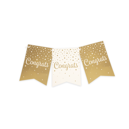 Party flag banner gold/white - Congrats 