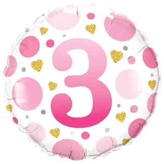 Qualatex Folieballon Age 3 Pink Dots