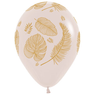 Sempertex Heliumballon Tropical Leaves - White Sand - Gold Print (28cm)