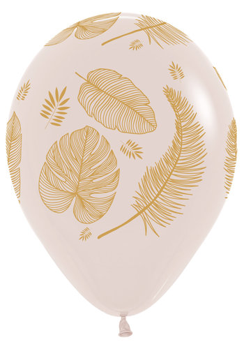 Heliumballon Tropical Leaves - White Sand - Gold Print (28cm) 