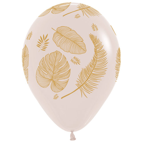 Heliumballon Tropical Leaves - White Sand - Gold Print (28cm) 