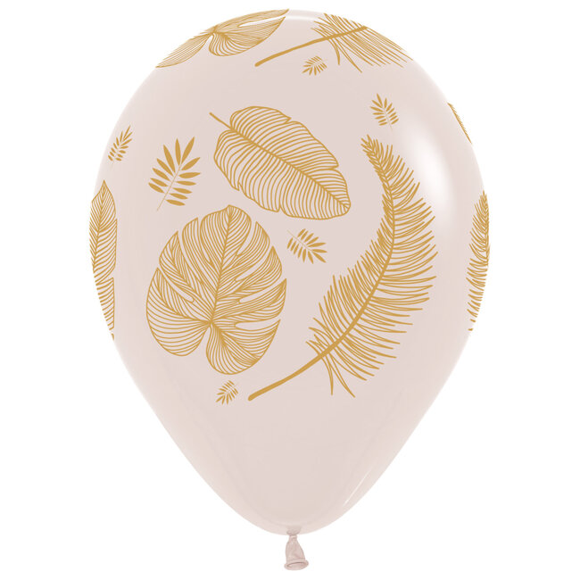 Heliumballon Tropical Leaves - White Sand - Gold Print (28cm)