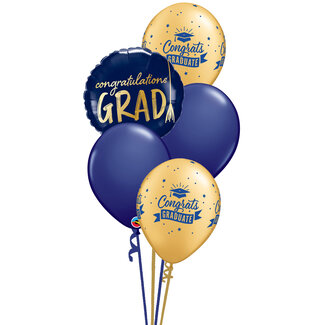 Qualatex Congrats Grad Blue & Gold tros van 5 ballonnen